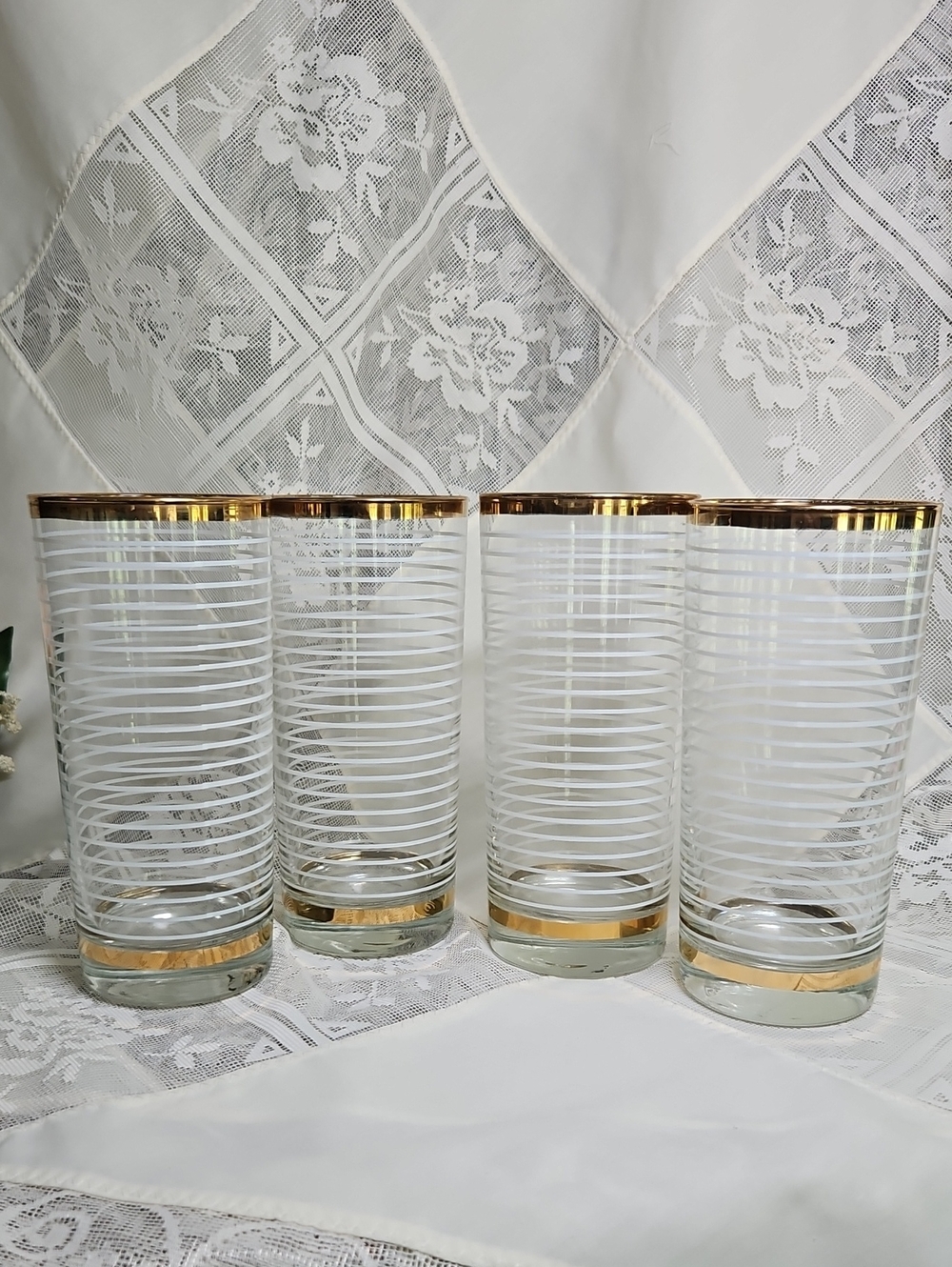 Set of 4 Vintage Gold Rim Highball Glasses - Georges Briard